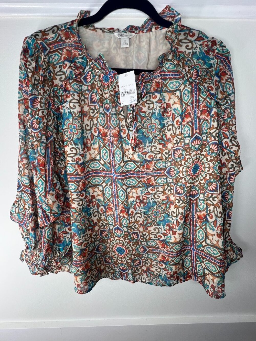 Cato Womens Blouse Top Medium Colorful Boho Peasant Ruffle